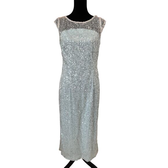 New JS COLLECTIONS Women's Aqua Cap Sleeve Midi Evening Sheath Dress Size 8 - Picture 4 of 9